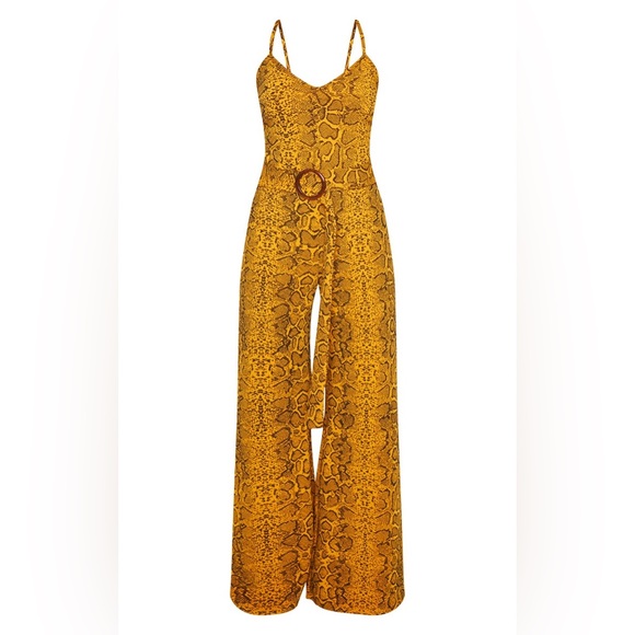 PrettyLittleThing Animal Print Gold Jumpsuit Without Belt - Picture 6 of 10